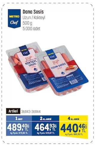 Metro Chef Dana Sosis Uzun/Kokteyl 500G