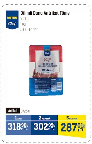 Metro Chef Dilimli Dana Antrikot Füme 100G