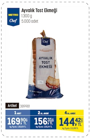 Metro Chef Ayvalık Tost Ekmeği 1300G