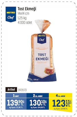 Metro Chef Tost Ekmeği 14X14Cm 1.25Kg