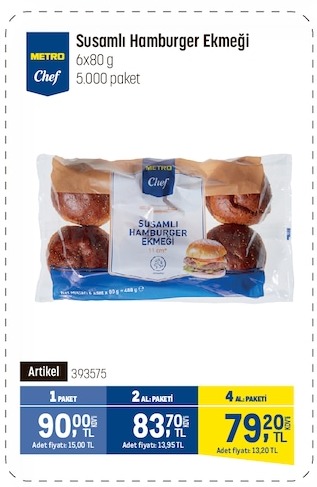 Metro Chef Susamlı Hamburger Ekmeği 6X80G