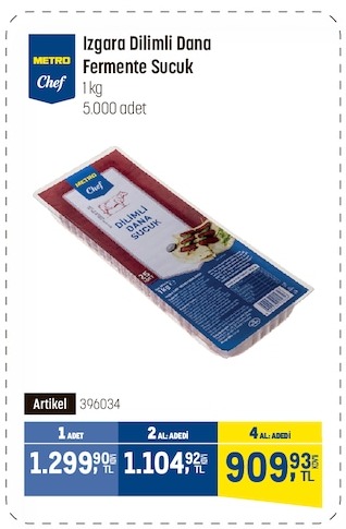 Metro Chef Izgara Dilimli Dana Fermente Sucuk 1Kg
