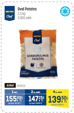 Metro Chef Oval Patates 2.5Kg