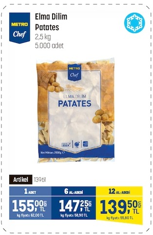 Metro Chef Elma Dilim Patates 2.5Kg