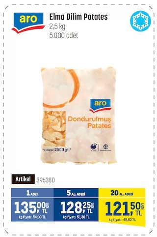 Aro Elma Dilim Patates 2,5Kg