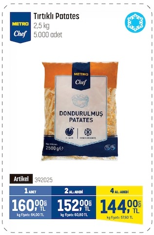 Metro Chef Tırthıklı Patates 2,5Kg