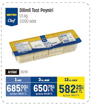 Metro Chef Dilimli Toast Peyniri 1.5Kg