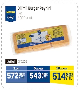 Metro Chef Dilimli Burger Peyniri 1Kg