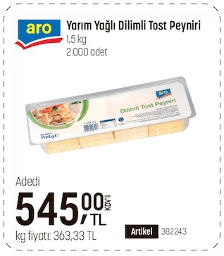 Aro Yarım Yağlı Dilimli Toast Peyniri 1.5Kg