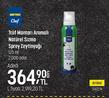 Metro Chef Trüf Mantarı Aromalı Natürel Sızma Sprey Zeytinyağı 125 Ml