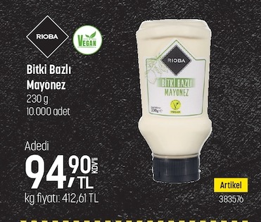 Rioba Bitki Bazlı Mayonez 230G