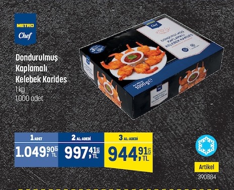 Metro Chef Dondurulmuş Kaplamalı Kelebek Karides 1Kg