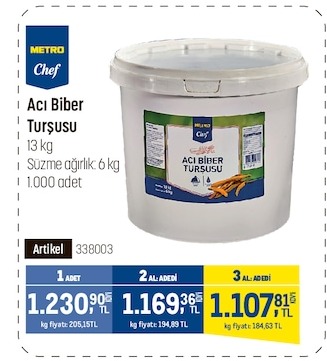 Metro Chef Acı Biber Turşusu 13Kg