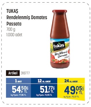 Tukaş Rendelenmiş Domates Passata 700G
