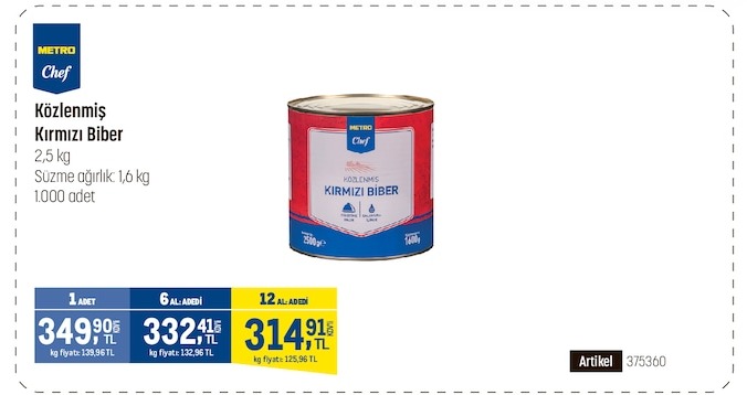 Metro Chef Közlenmiş Kırmızı Biber 2.5Kg