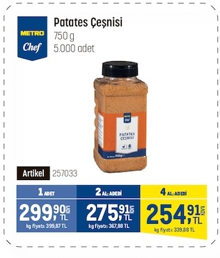 Metro Chef Patates Çeşnisi 750G