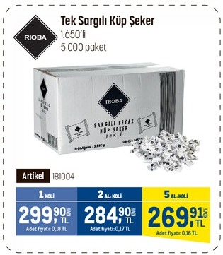 Rioba Tek Sargılı Küp Şeker 1.650'Li 5.000 Paket