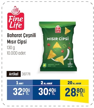 Fine Life Baharat Çeşnili Mısır Cipsi 130G