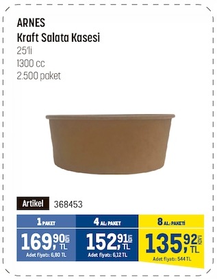Arnes Kraft Salata Kasesi 25'Li 1300Cc