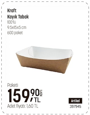 Kraft Kayık Tabak 100'Lü 9.5X15X5 Cm
