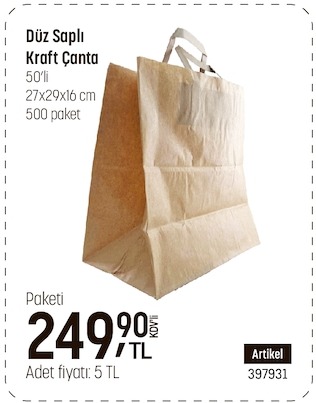 Düz Saplı Kraft Çanta 50'Li
