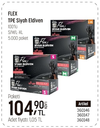 Flex Tpe Siyah Eldiven 100'Lü S/M/L-Xl 5.000 Paket