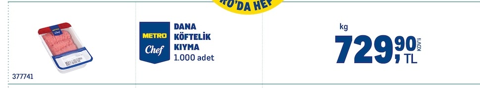 Metro Chef Dana Kıymalık Kıyma 1.000 Adet