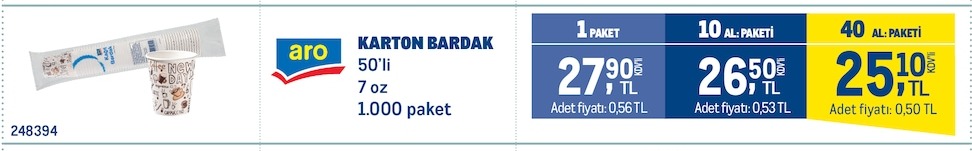Aro Karton Bardak 50'Li 7 Oz 1.000 Paket