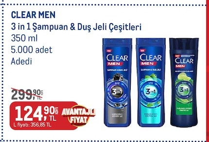 Clear Men 3'Ü 1 Şampuan & Duş Jeli Çeşitleri 350Ml