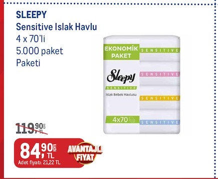 Sleepy Sensitive Islak Havlu 4 X 70'Li