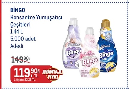 Bingo Konsantre Yumuşatıcı Çeşitleri 1.44 L