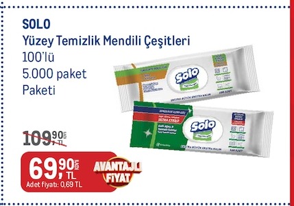 Solo Yüzey Temizlik Mendili Çeşitleri 100'Lü