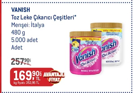 Vanish Toz Leke Çıkarıcı Çeşitleri 480 G