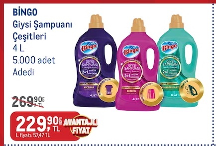 Bingo Giysi Şampuanı Çeşitleri 4 L