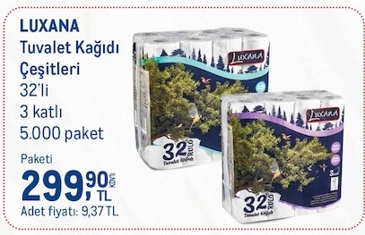 Luxana Tuvalet Kağıdı Çeşitleri 32Li 3 Katlı 5.000 Paket
