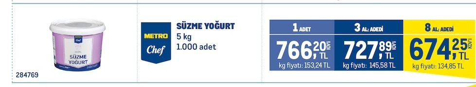 Metro Chef Süzme Yoğurt 5 Kg