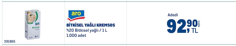 Aro Bitkisel Yağlı Kremas %20 Bitkisel Yağlı / 1L