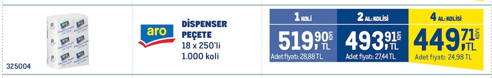 Aro Dispenser Peçete 18 X 250'Li 1.000 Koli