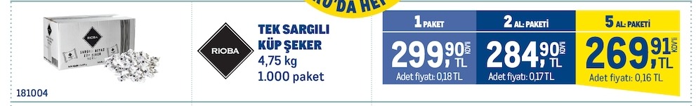 Rioba Tek Sargili Küp Şeker 4,75 Kg 1.000 Paket