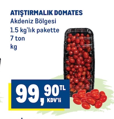 Atistirmalik Domates 1.5 Kg'Lik Pakette