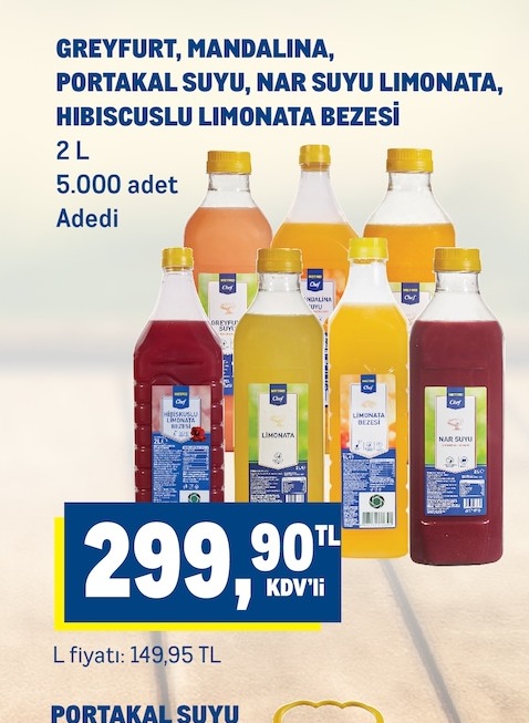 Greyfurt, Mandalina, Portakal Suyu, Nar Suyu Limonata, Hibiskuslu Limonata Bezels 2L