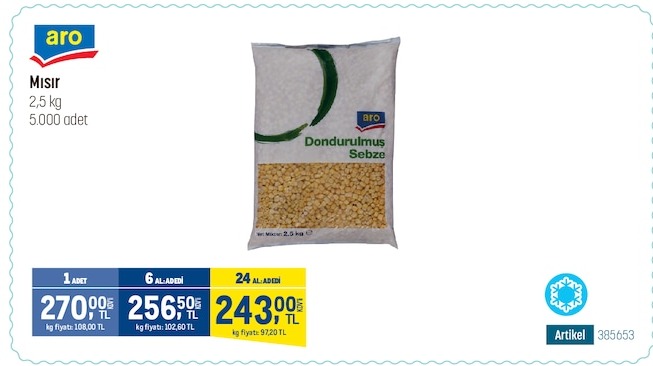 Aro Mısır Dondurulmuş Sebze 2,5 Kg