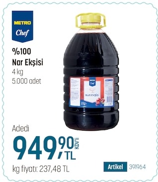 Metro Chef %100 Nar Ekşisi 4Kg
