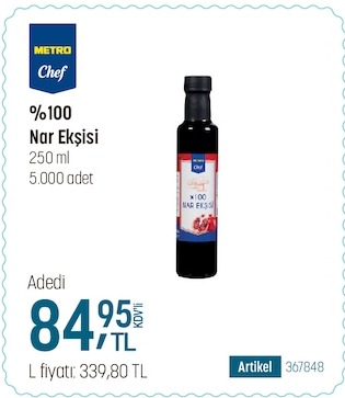 Metro Chef %100 Nar Ekşisi 250Ml