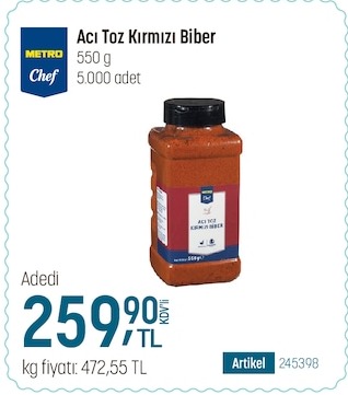 Metro Chef Acı Toz Kırmızı Biber 550G