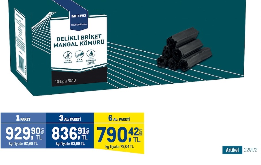 Metro Delikli Briket Mangal Kömürü 10Kg