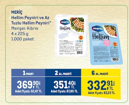 Meric Hellim Peyniri Ve Az Tuzlu Hellim Peyniri 4 X 225G