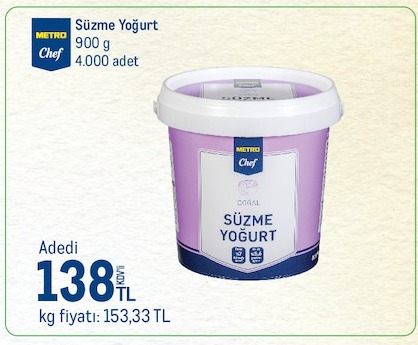 Metro Chef Süzme Yoğurt 900G