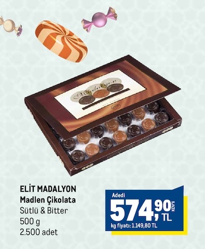 Elit Madalyon Madlen Çikolata Sütlü & Bitter 500G