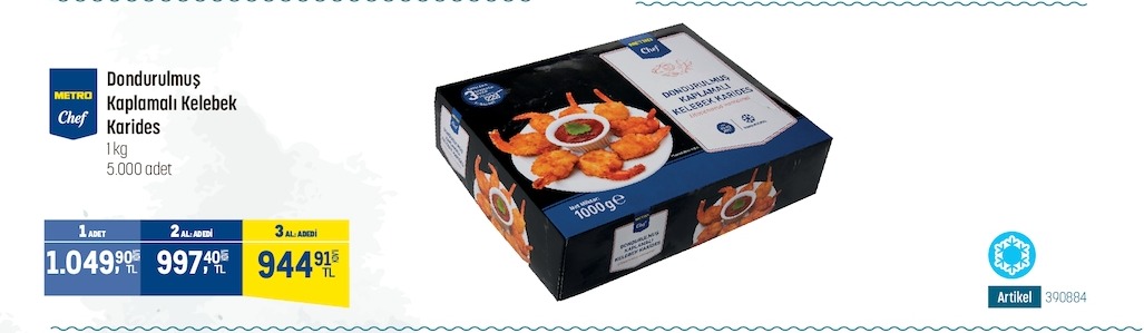 Metro Chef Dondurulmuş Kelebek Karides 1Kg